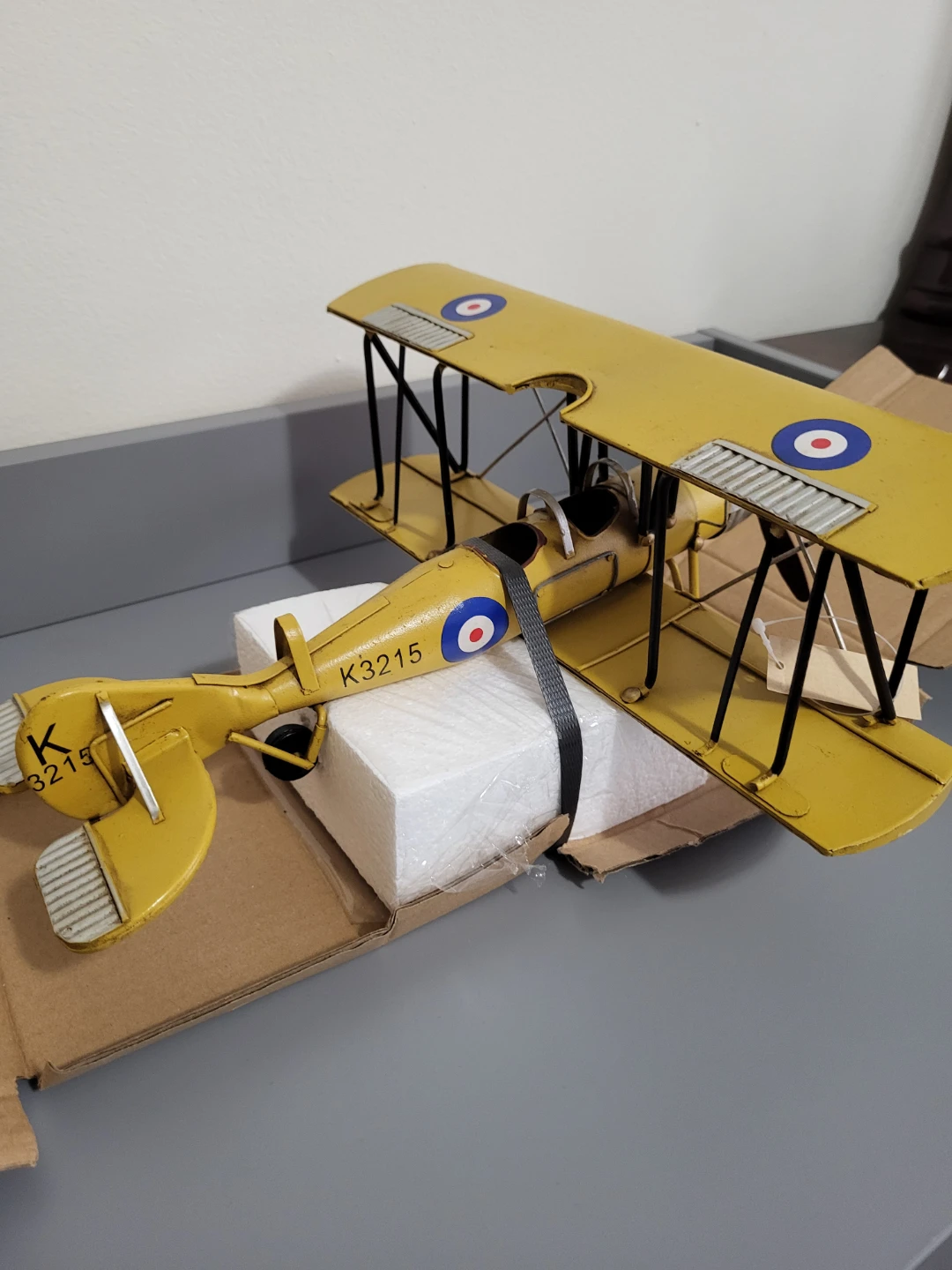 Vintage Style Metal Biplane Model Airplane 13x13 inch - photo 3