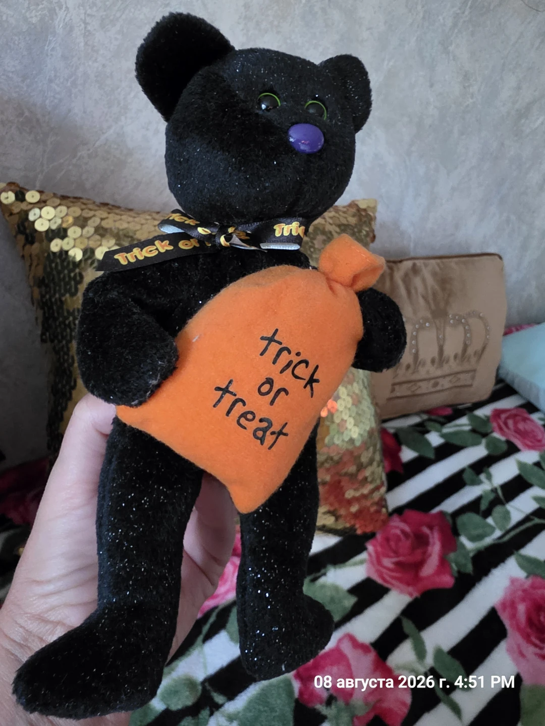 Black Halloween Bear with "Trick or Treat" Bag - photo 4