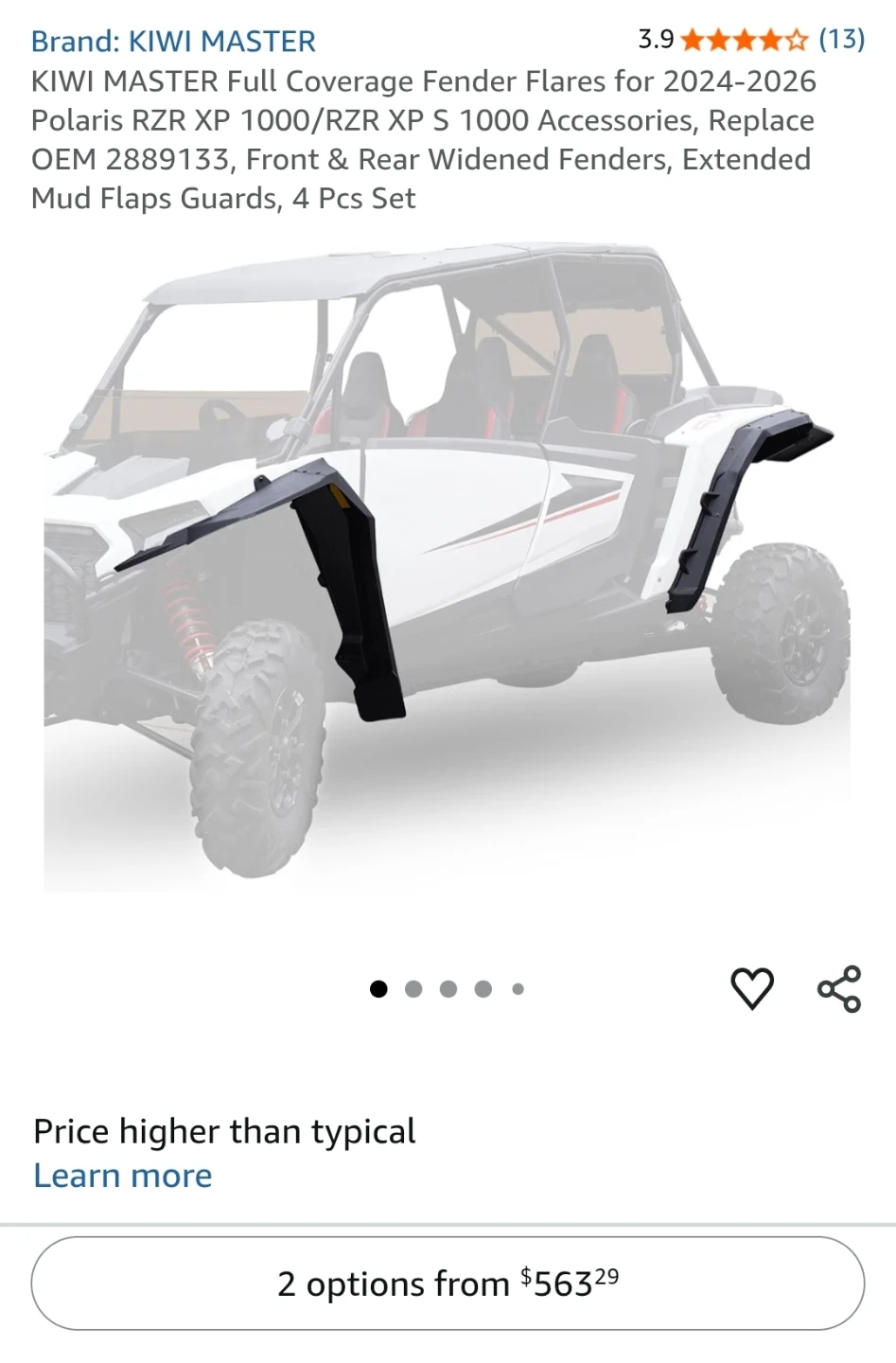KIWI MASTER Full Coverage Fender Flares for Polaris RZR  2024-26