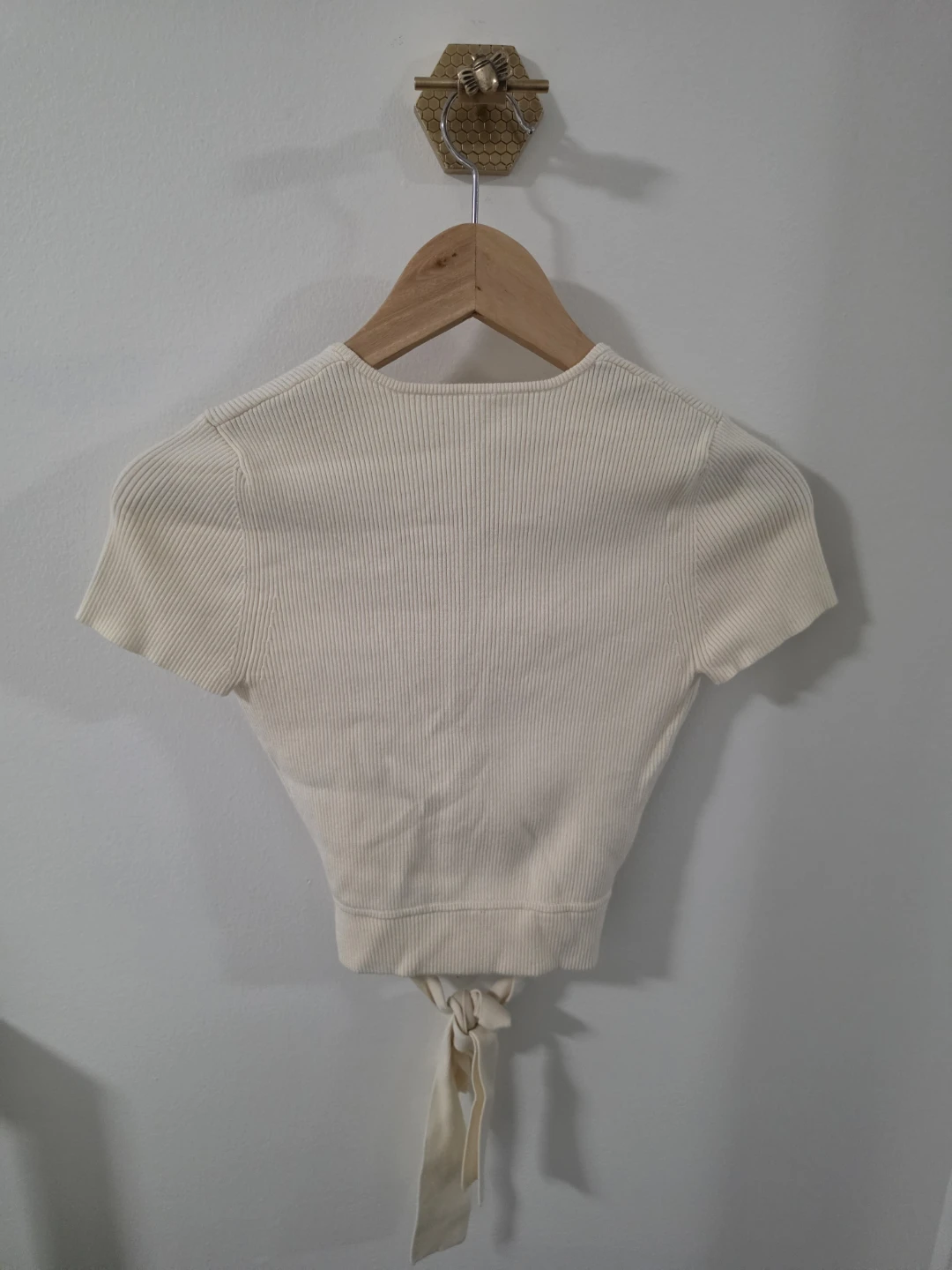 Cream Ribbed Wrap Top - photo 2