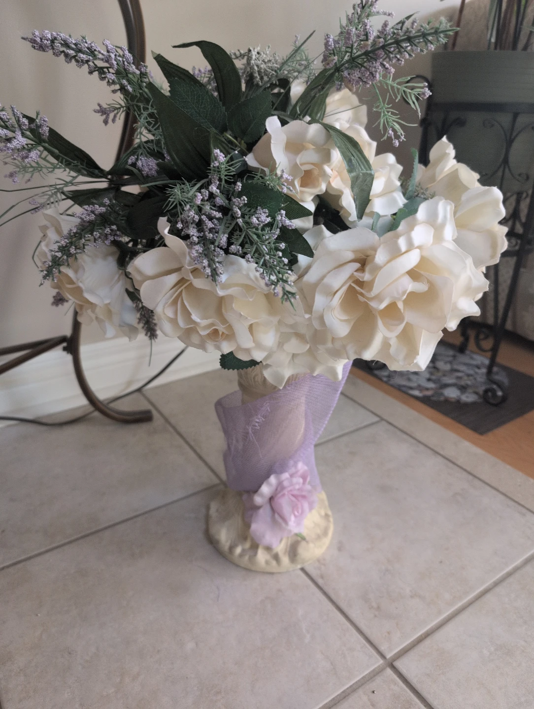 Cream Rose and Lavender Floral Arrangement
