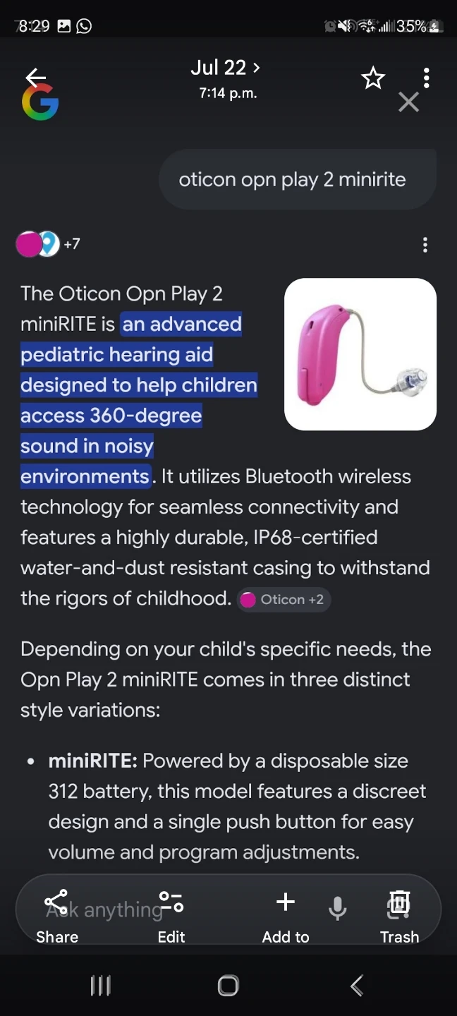 Oticon Opn Play 2 miniRITE Pediatric Hearing Aid