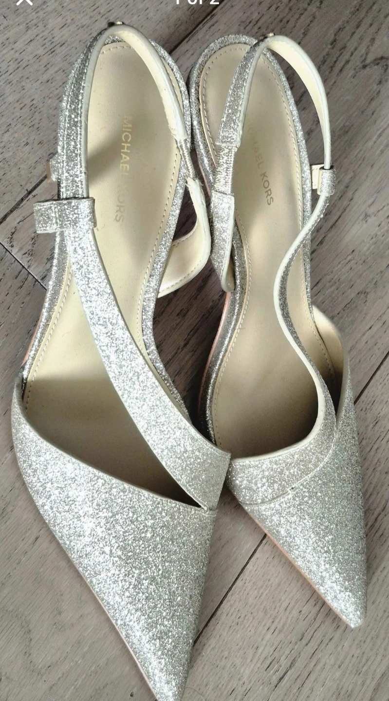 Michael Kors Silver Glitter Slingback Heels
