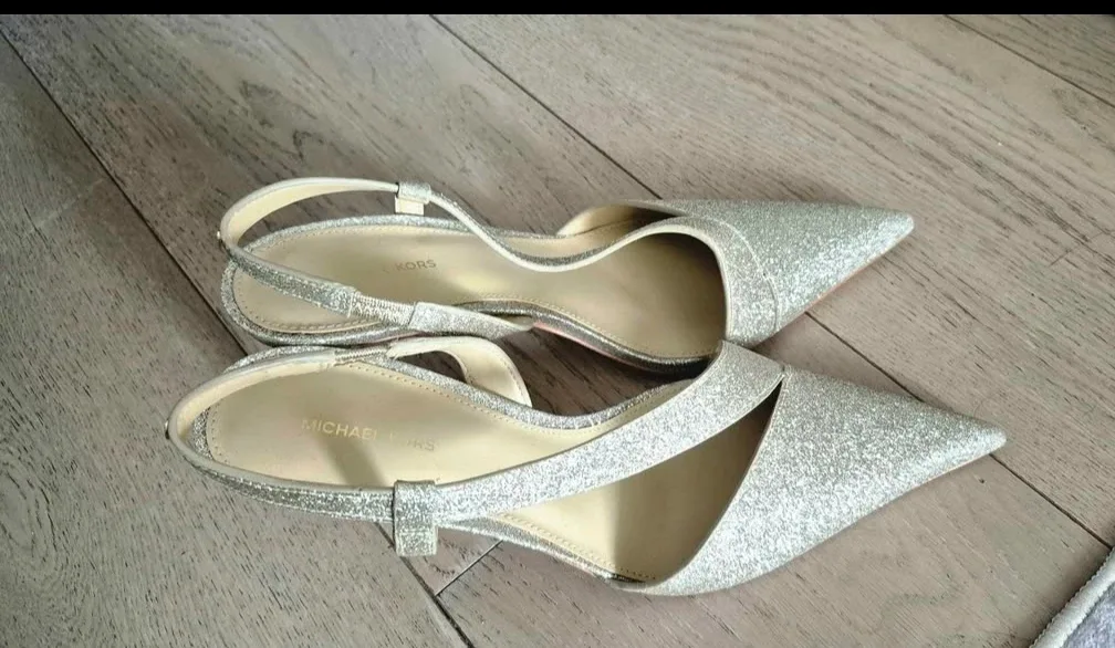 Michael Kors Silver Glitter Slingback Heels - photo 2