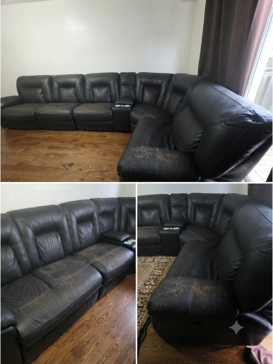 Massive L-Shaped Leather Sectional Sofa with Recliners & Console