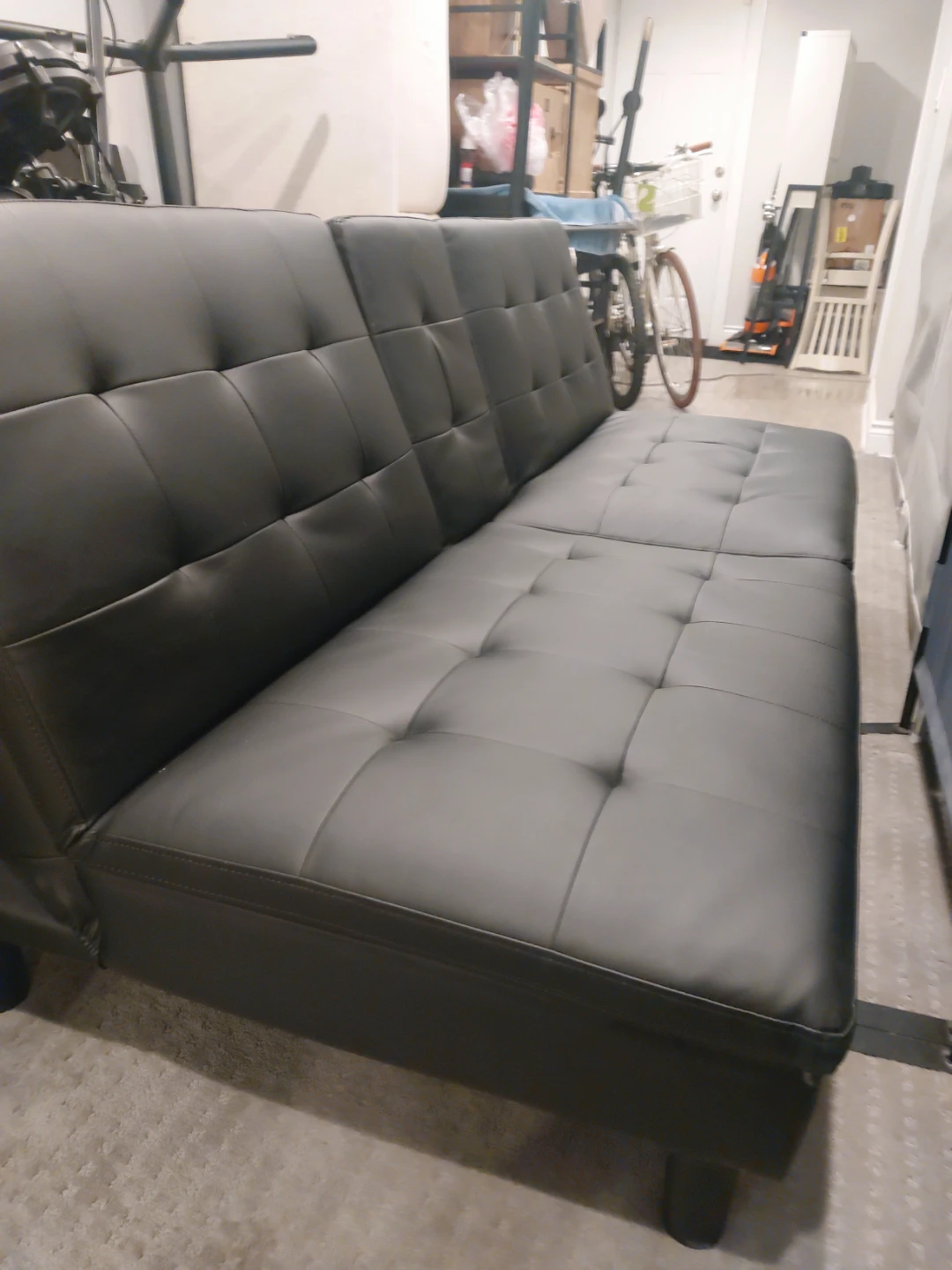Black Faux Leather Futon Sofa with Cup Holders - photo 2