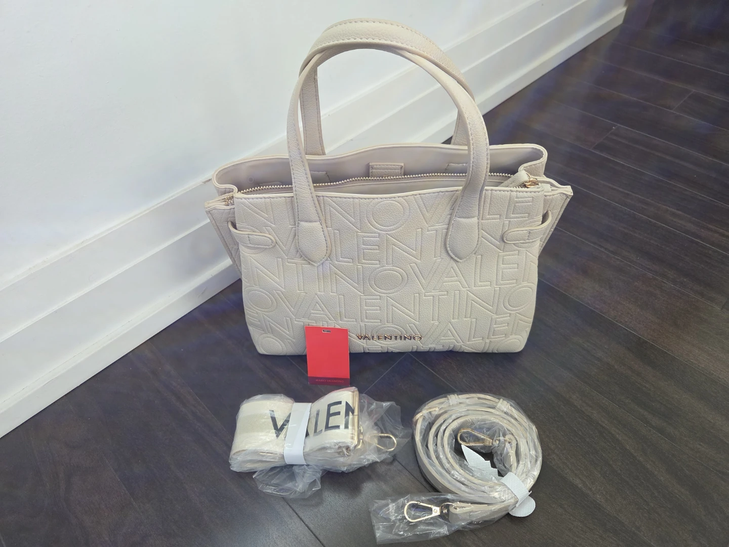 Mario Valentino Cream Textured Tote Bag with Shoulder Strap