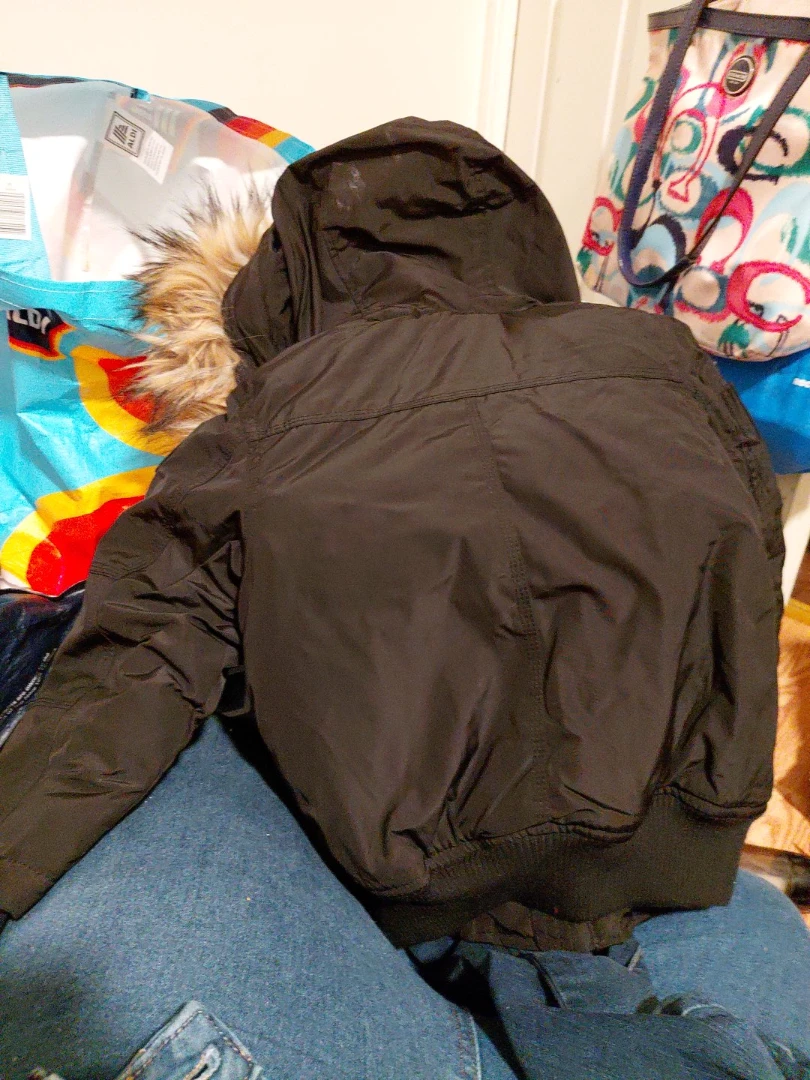 Black Bomber Jacket with Faux Fur Hood