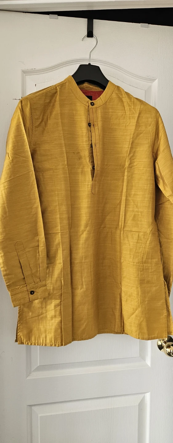 Men's short Kurta Shirt - Mustard Yellow size 42