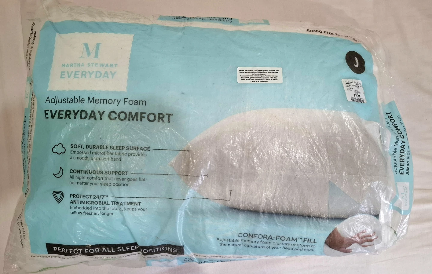 Martha Stewart Everyday Adjustable Memory Foam Pillow - Jumbo