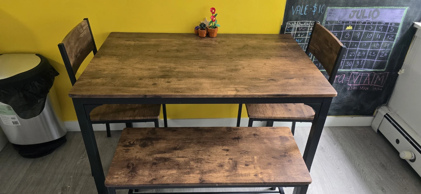 Wood and Metal Dining Set with Bench