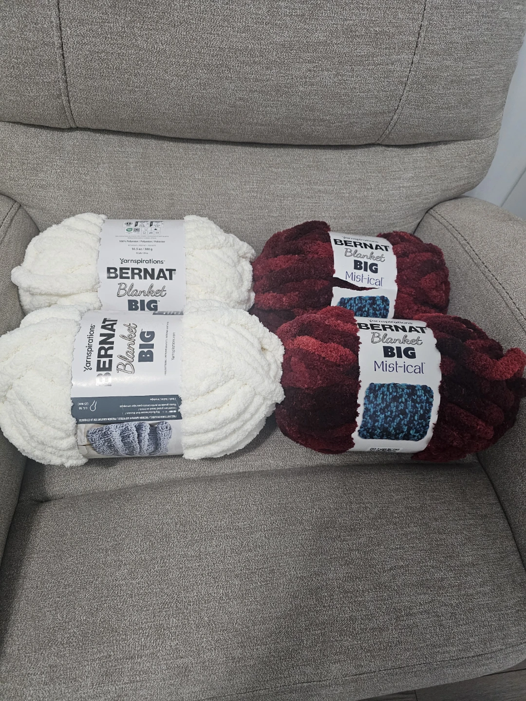 New Bernat Blanket Big Yarn - Red & White ($10 each)