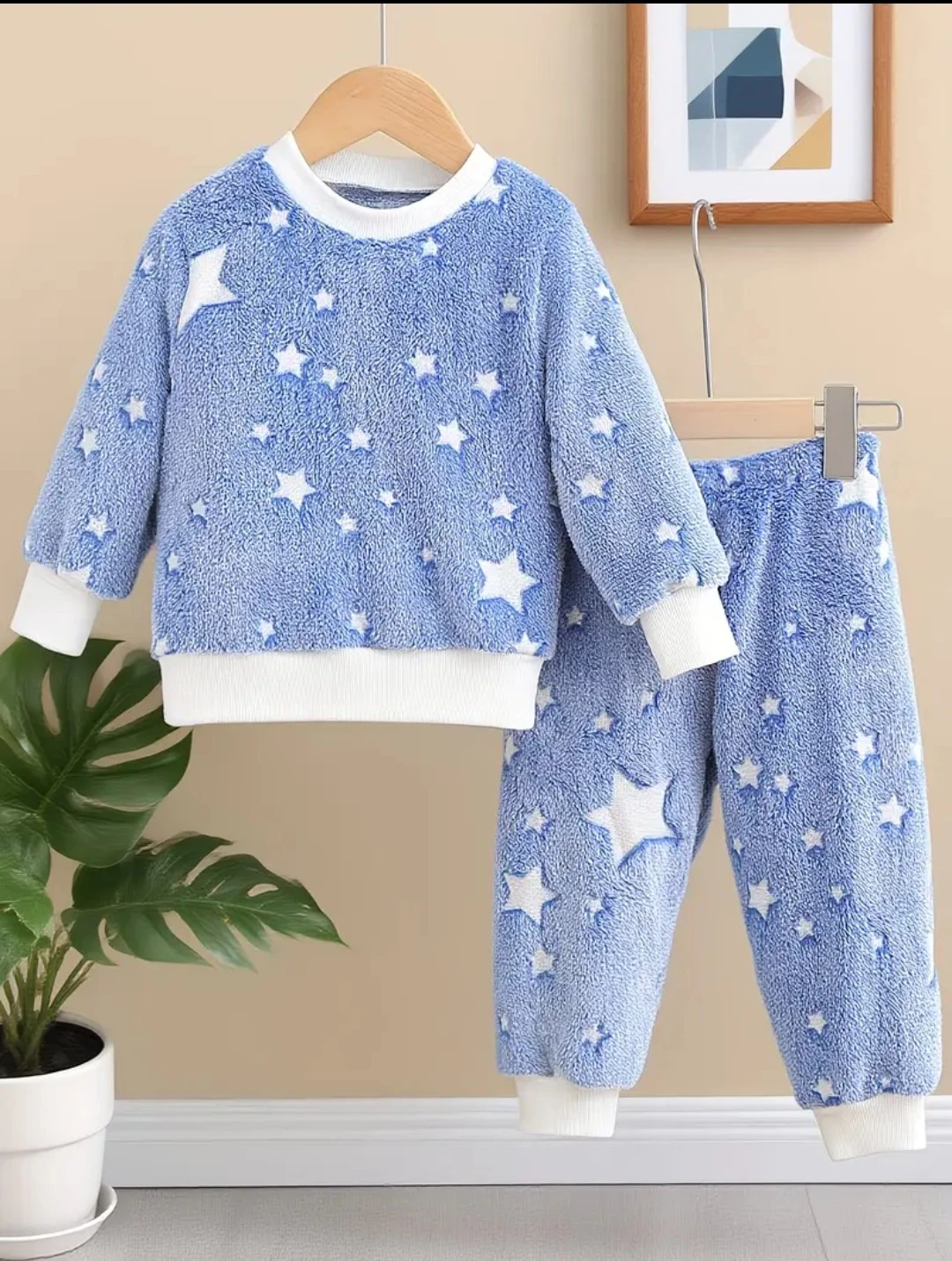 Blue Star Print Fluffy Pyjama Set
