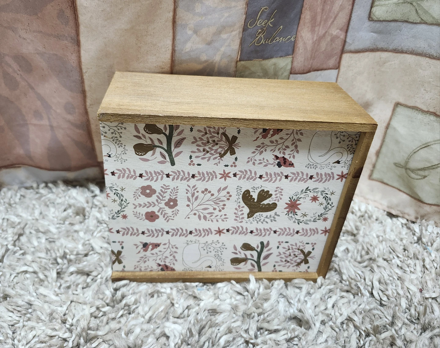 Wooden decorative box with patterned front