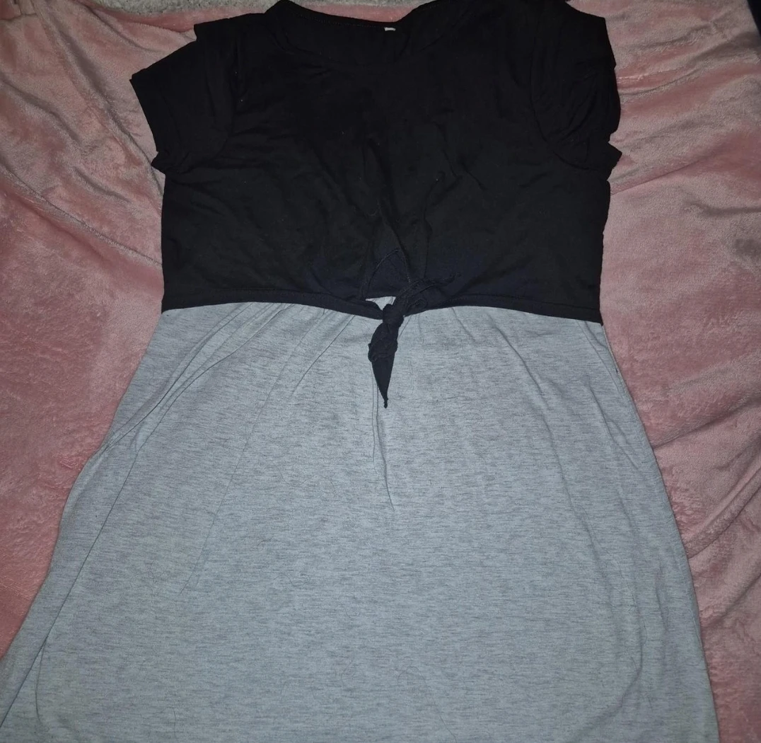 Black and Grey T-shirt Dress/shirt with Tie Front