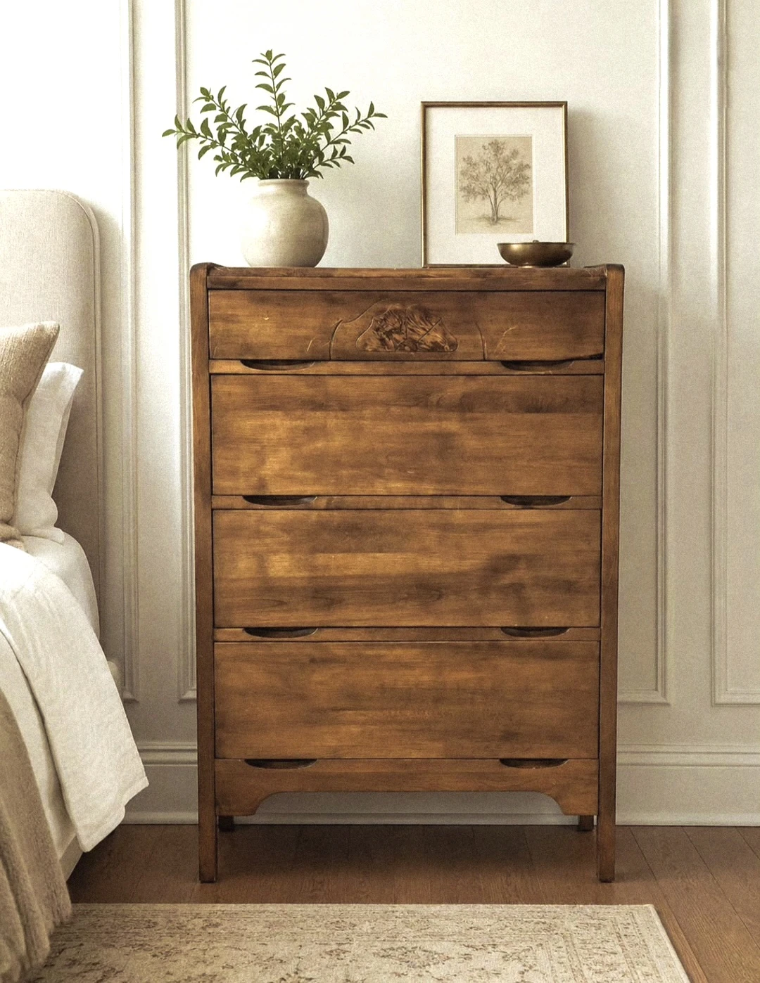 MCM Solid Walnut Four Drawer Dresser