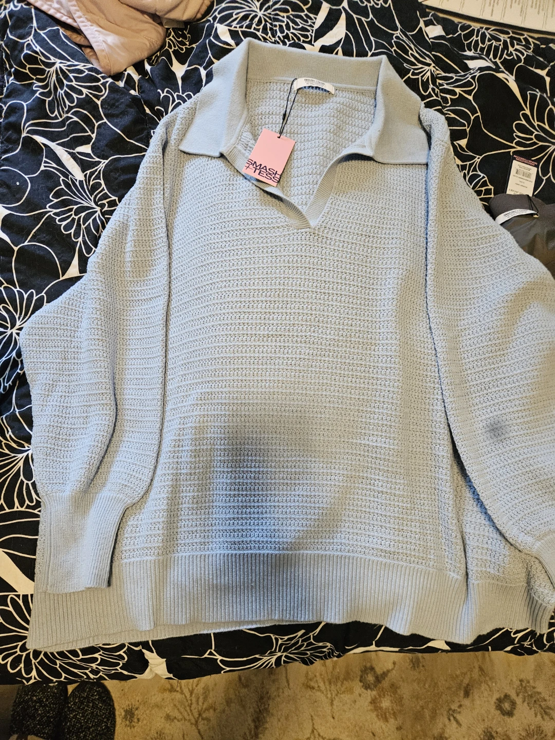 SMASH+TESS Marley Waffle Sweater - Light Blue - XL/2XL