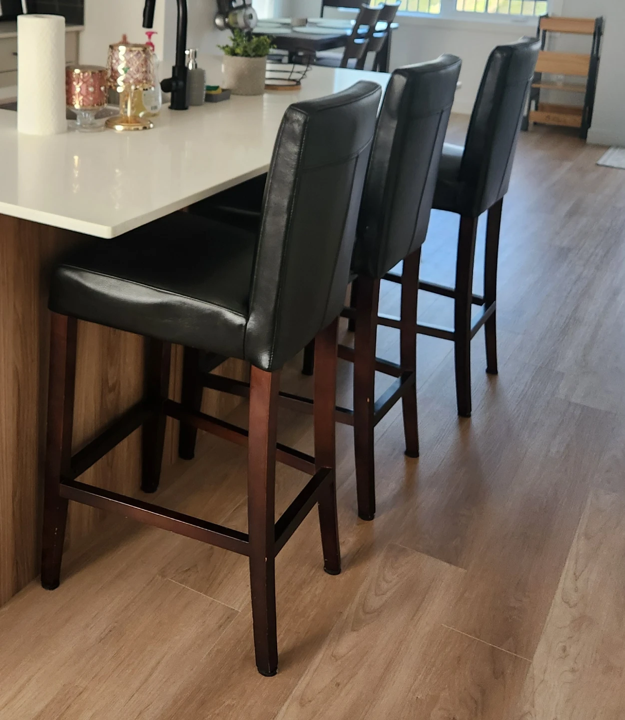 Set of 3 Black Faux Leather Bar Stools