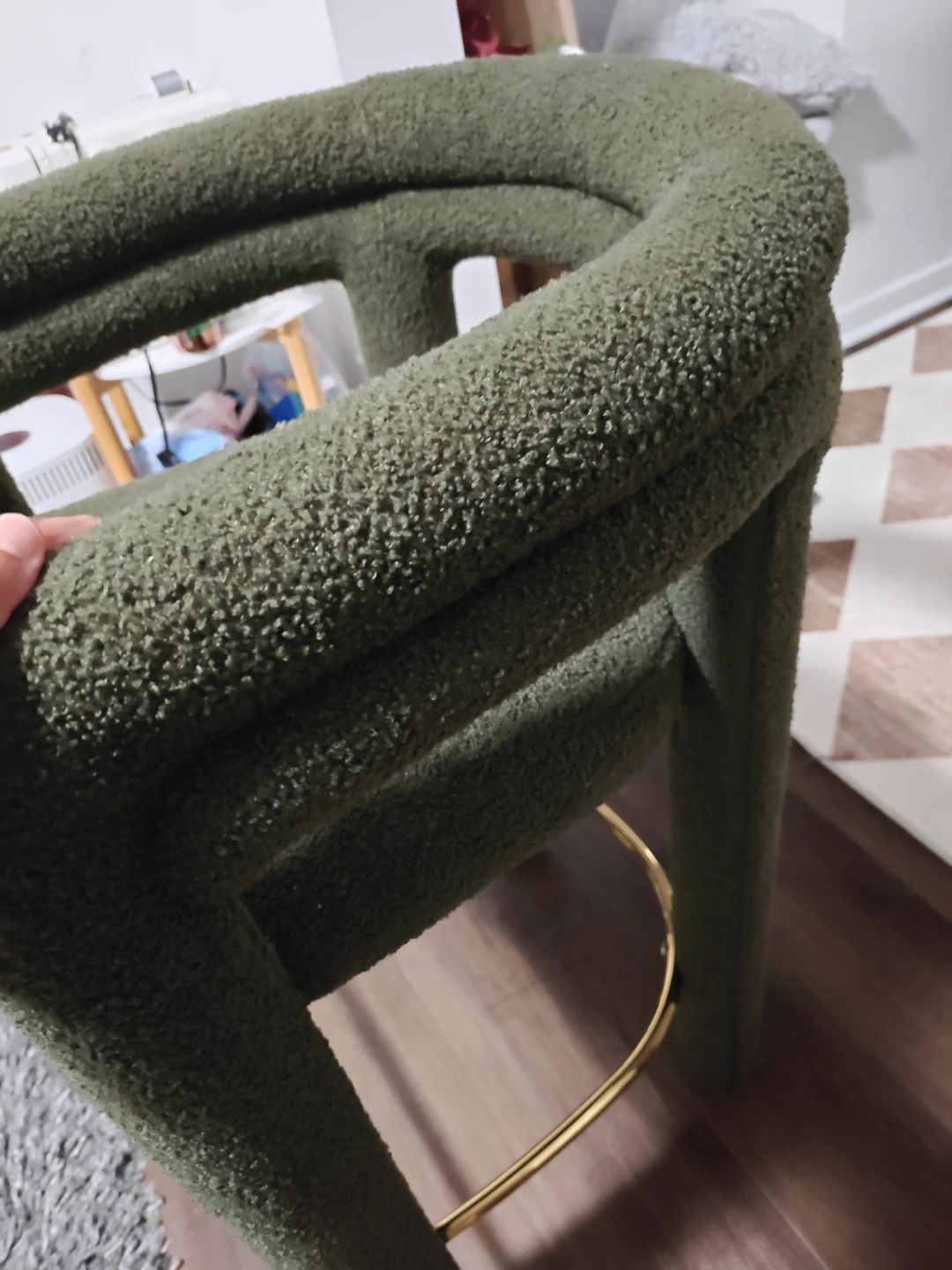 Green Boucle Counter Stool with Gold Footrest - photo 4