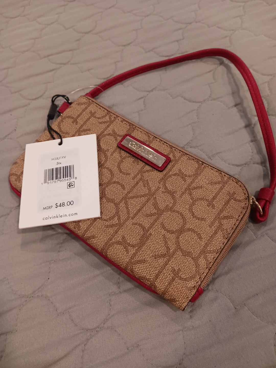 Calvin Klein Wristlet Pouch Monogram Tan Red - photo 2