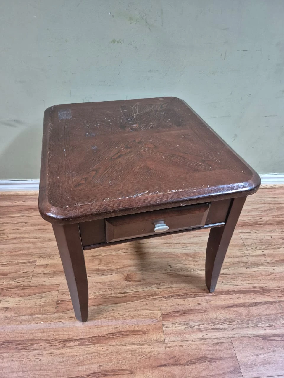 Dark Wood End Table with Drawer - photo 2