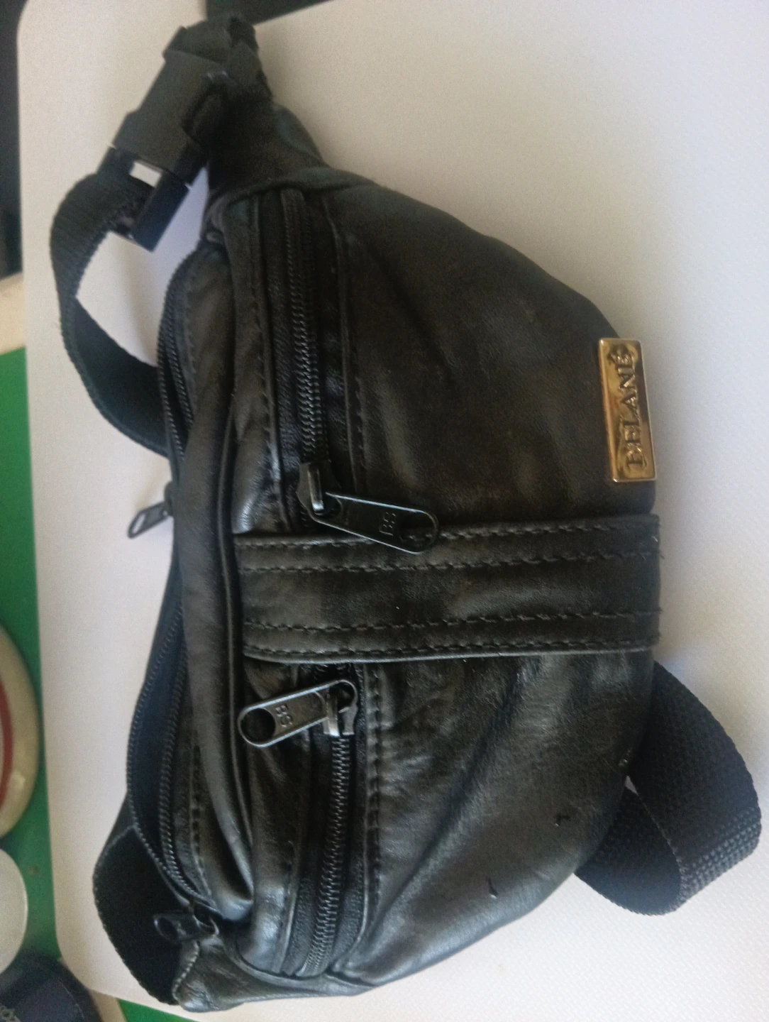 DELANE Black Leather Fanny Pack / Waist Bag
