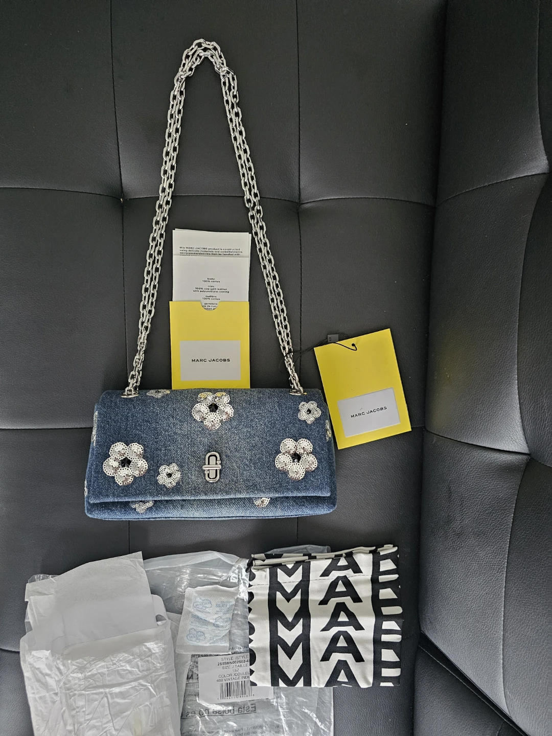 BNWT Authentic Marc Jacobs Denim Flower Embellished Shoulder Bag