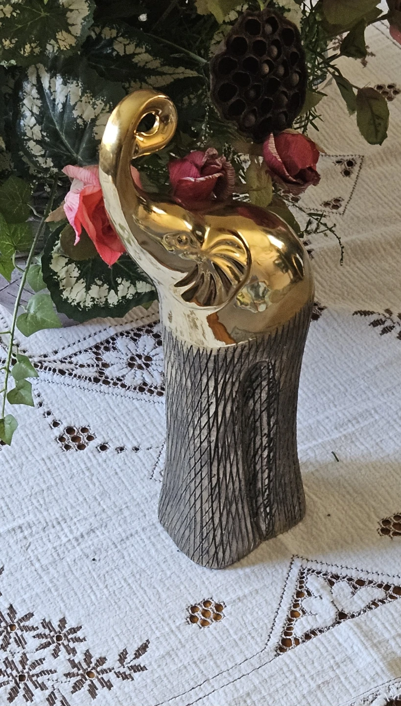 Gold Elephant Figurine with Textured Base - photo 2