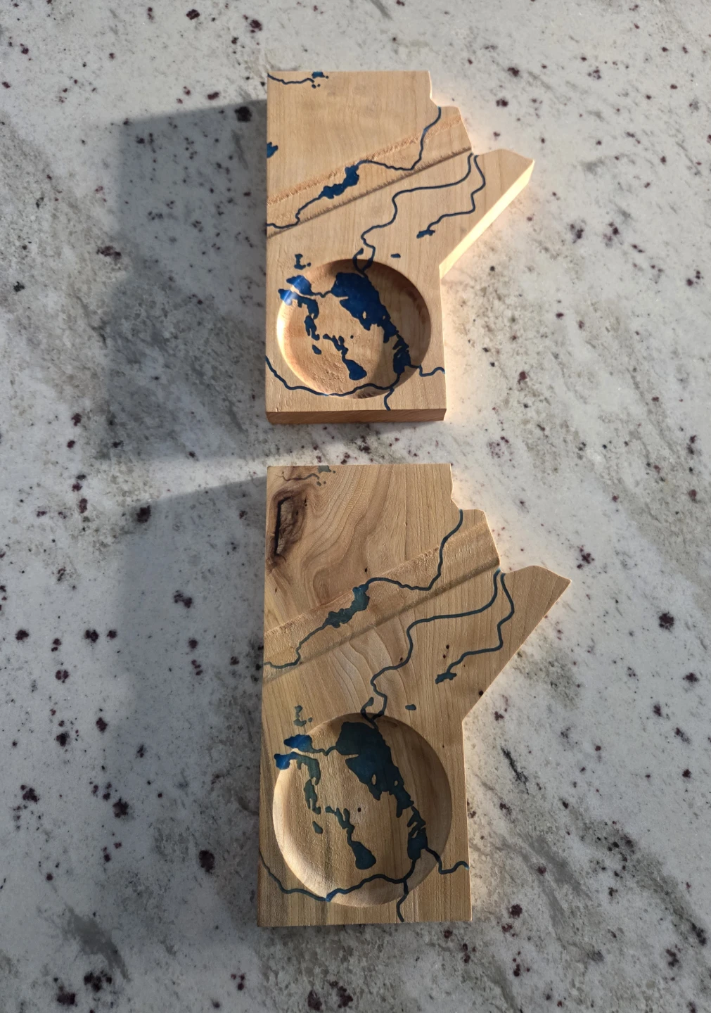 Manitoba Map Wooden Coasters with Blue Resin Inlay - Set of 2