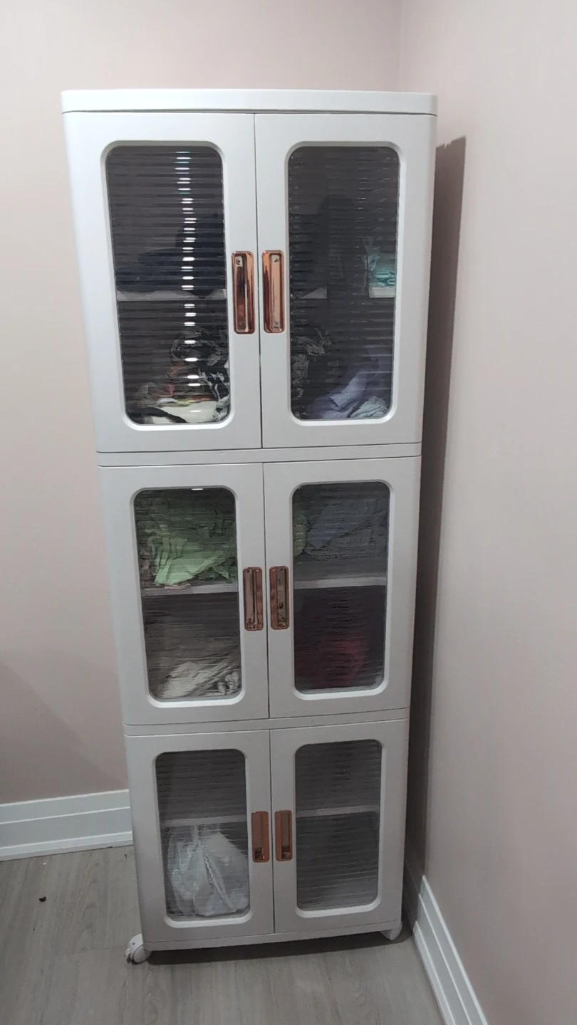 White Storage Cabinet with Rose Gold Handles