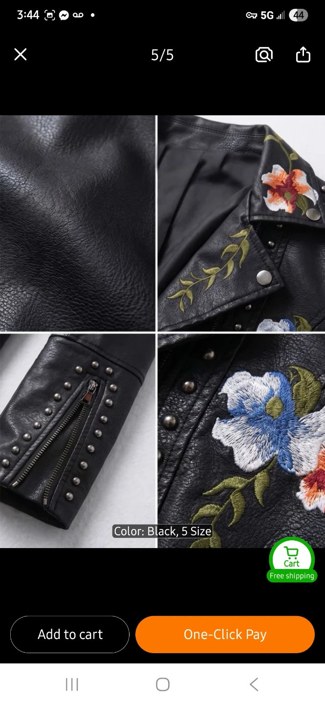 NEW Black Embroidered Faux Leather Moto Jacket 🌼 🌸 - photo 5