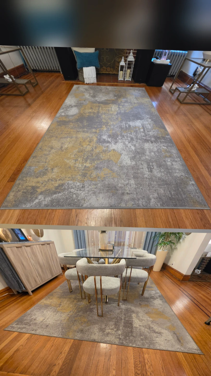 Two matching Abstract Area Rugs Gray and Gold 5×7 , 7×10