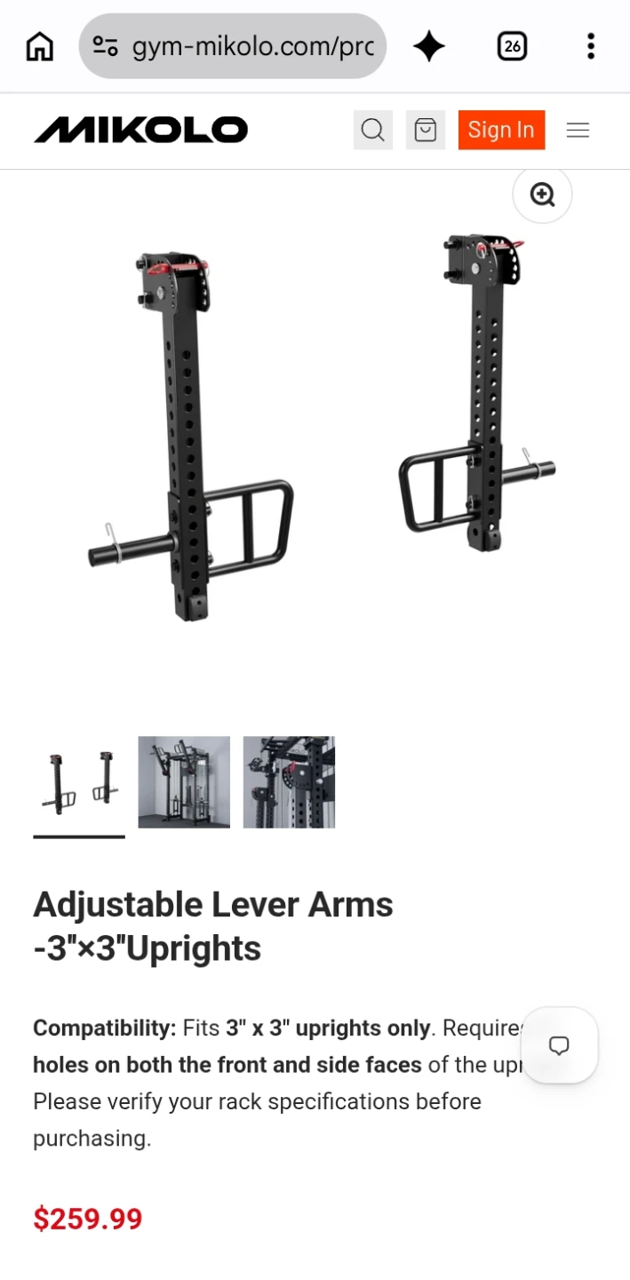 Mikolo Adjustable Lever Arms - 3"x3" Uprights
