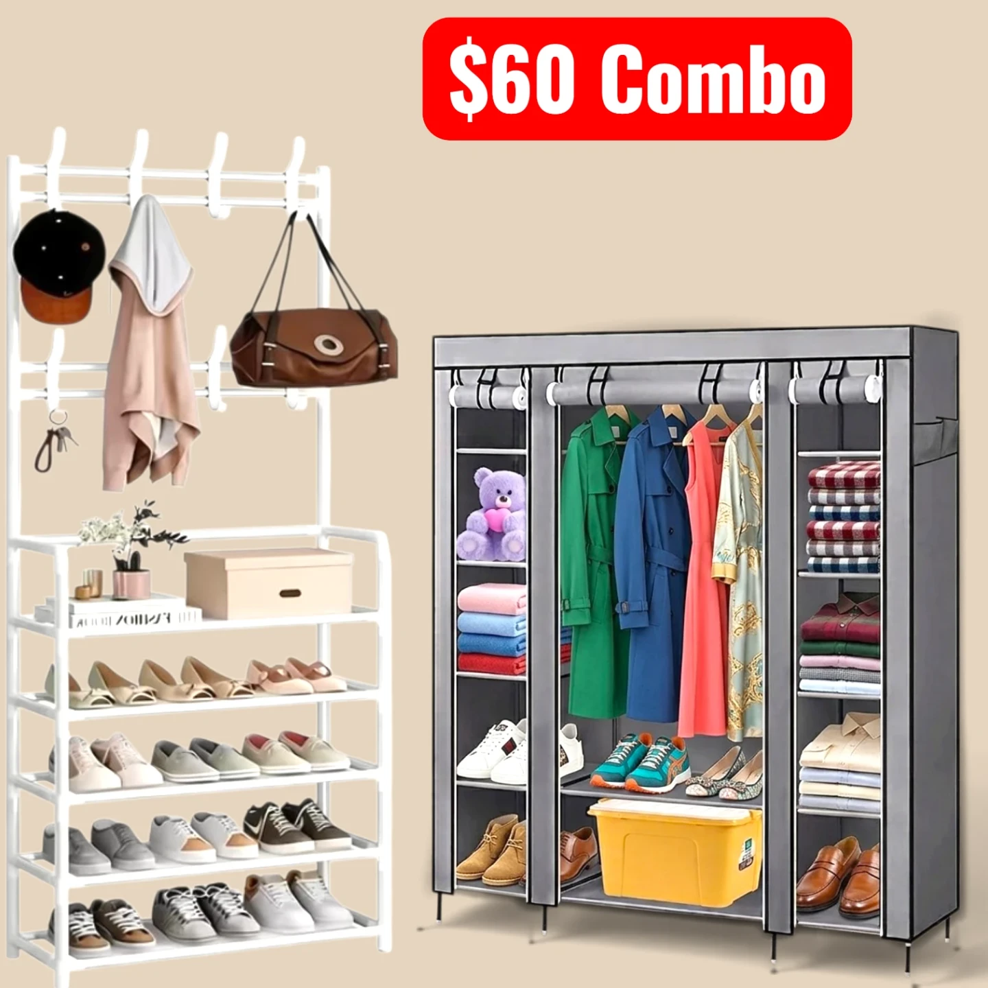 (BRAND NEW) 🔥 49" Wardrobe and Entryway Shoe Rack Set 🔥