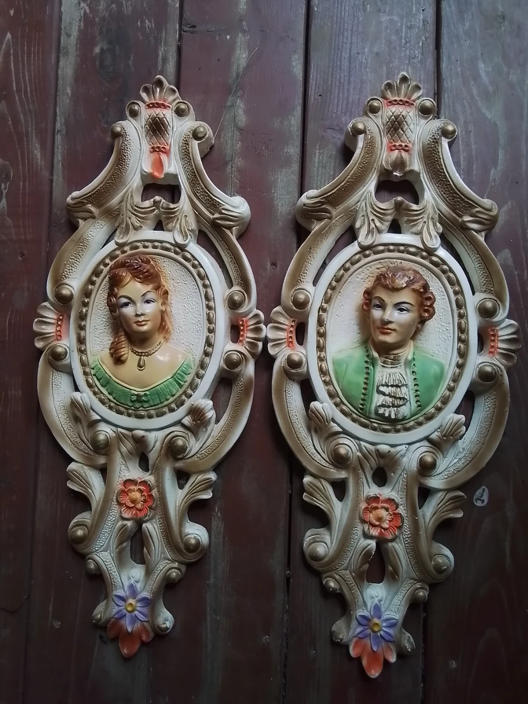 XL Vintage 1970s Hollywood Regency Chalkware Wall Plaques