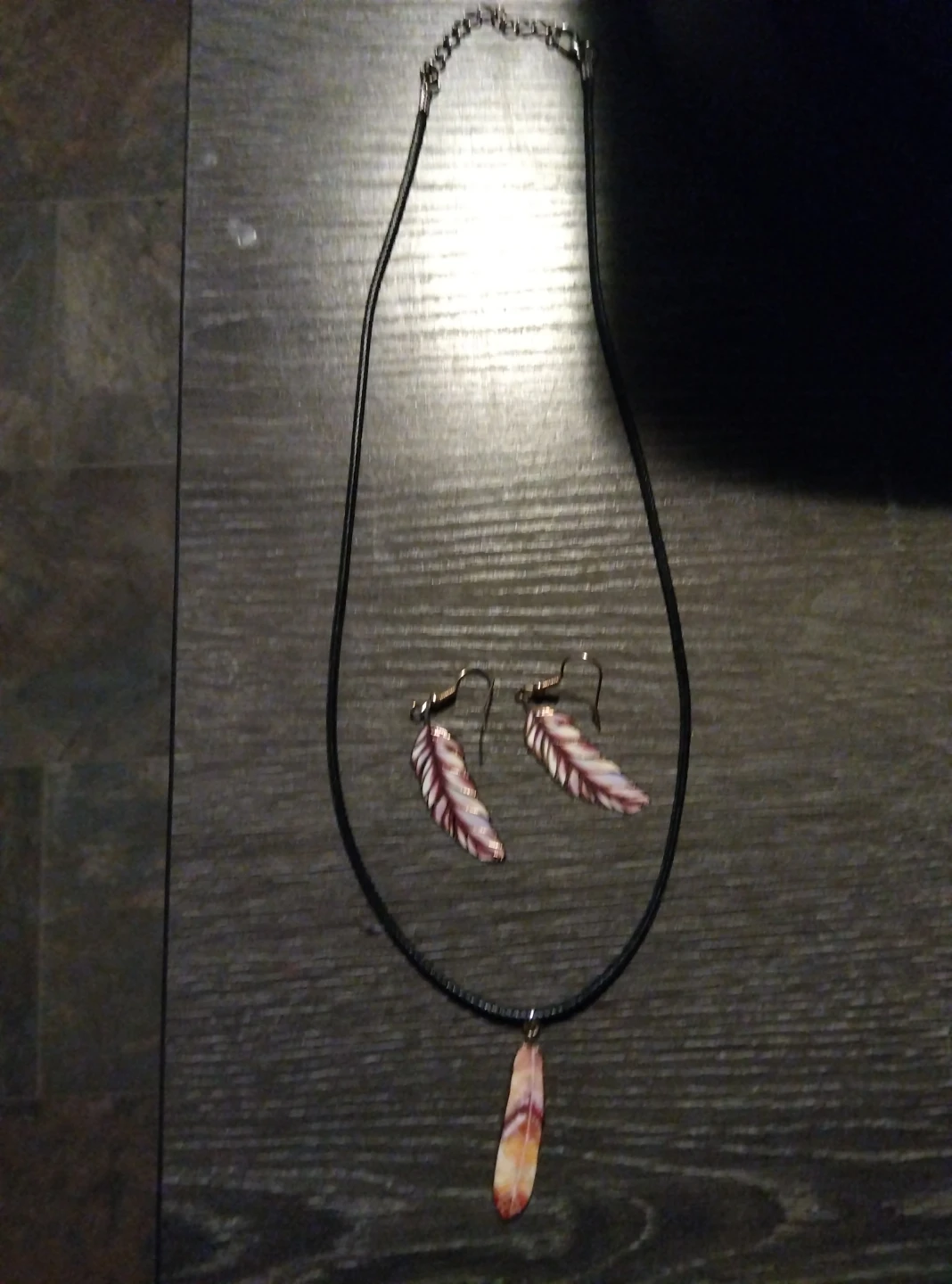 Feather Pendant Necklace and Earrings Set