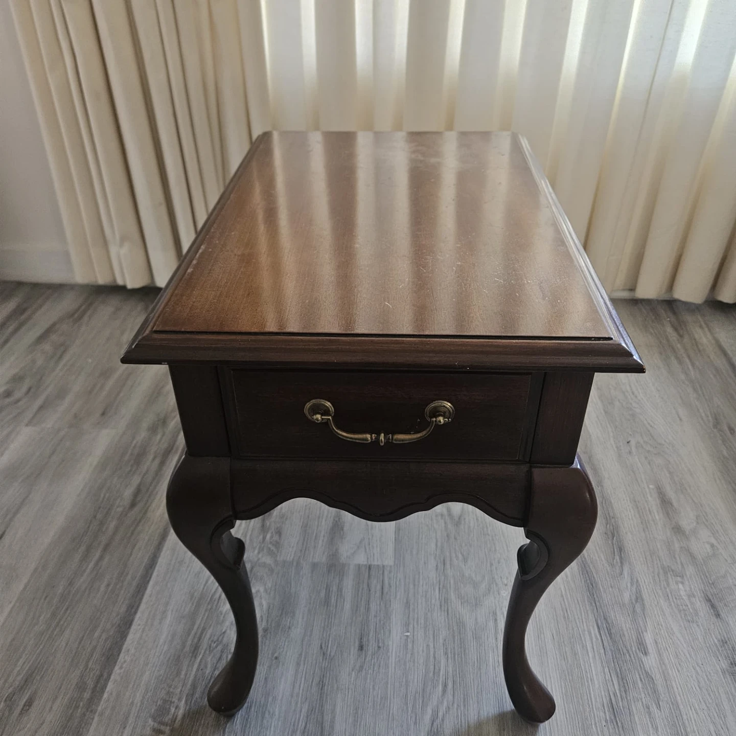 Dark Brown Wood End Table with Drawer