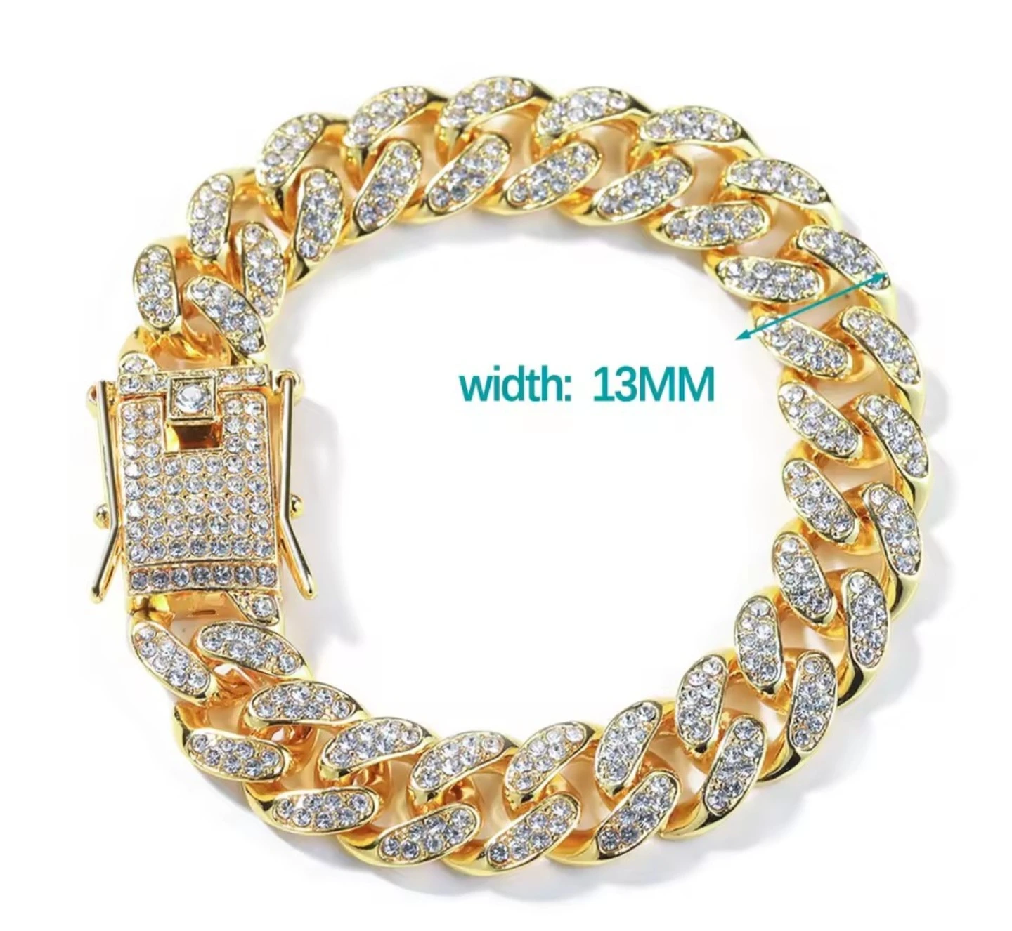 Gold Cuban Link Bracelet with Rhinestones