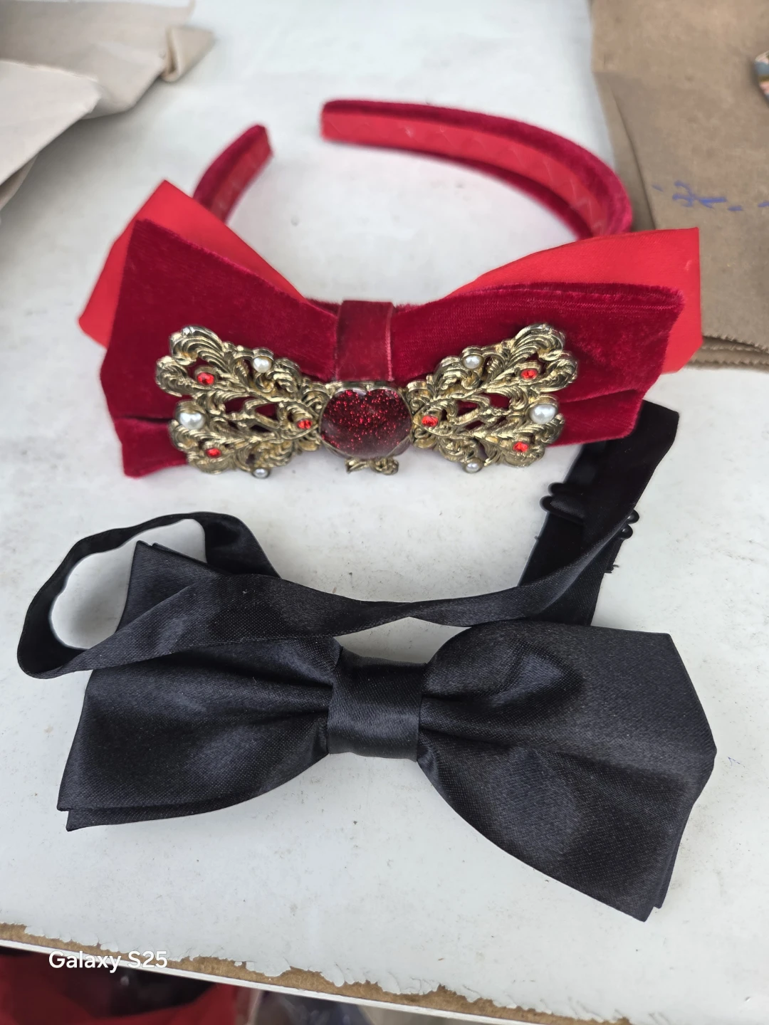 Red Velvet Bow Headband and Black Bow Tie Set - photo 3
