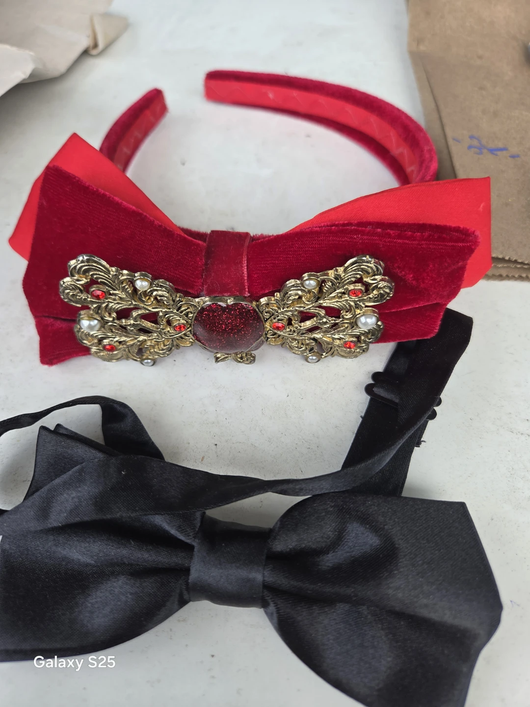 Red Velvet Bow Headband and Black Bow Tie Set - photo 4