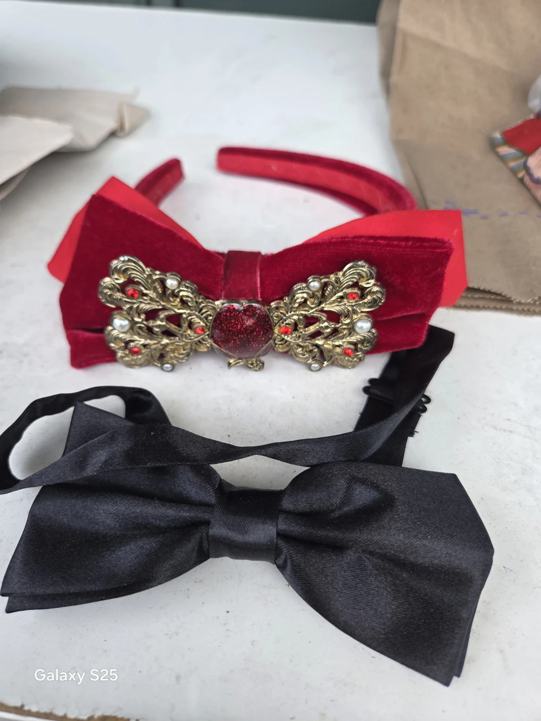 Red Velvet Bow Headband and Black Bow Tie Set - photo 5