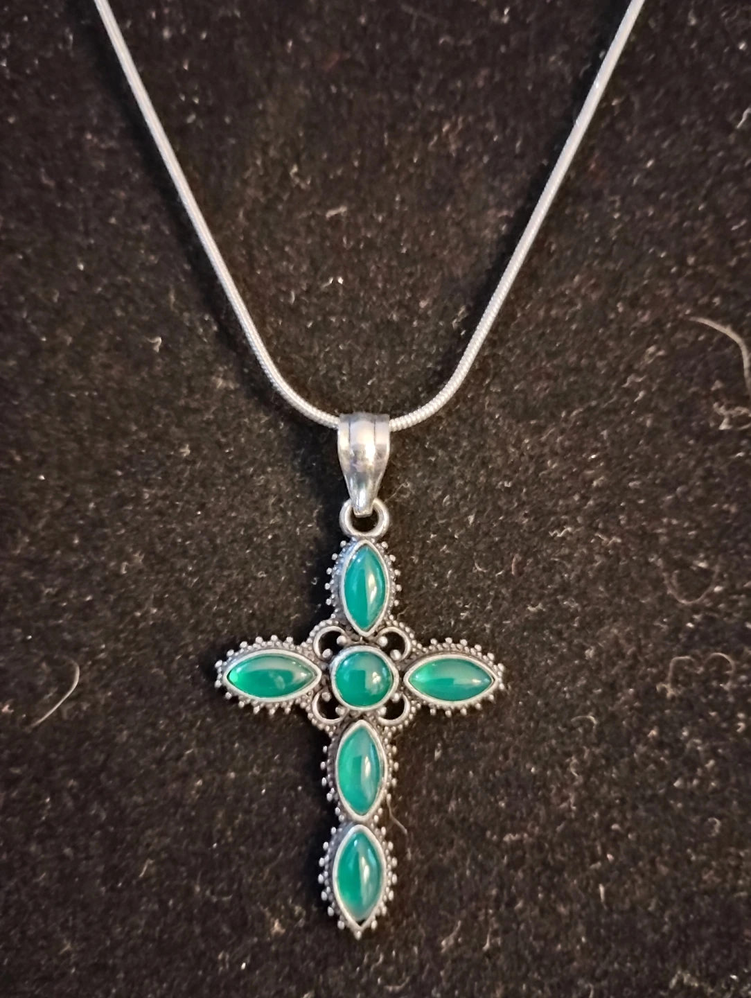 Sterling Silver Green Onyx Cross