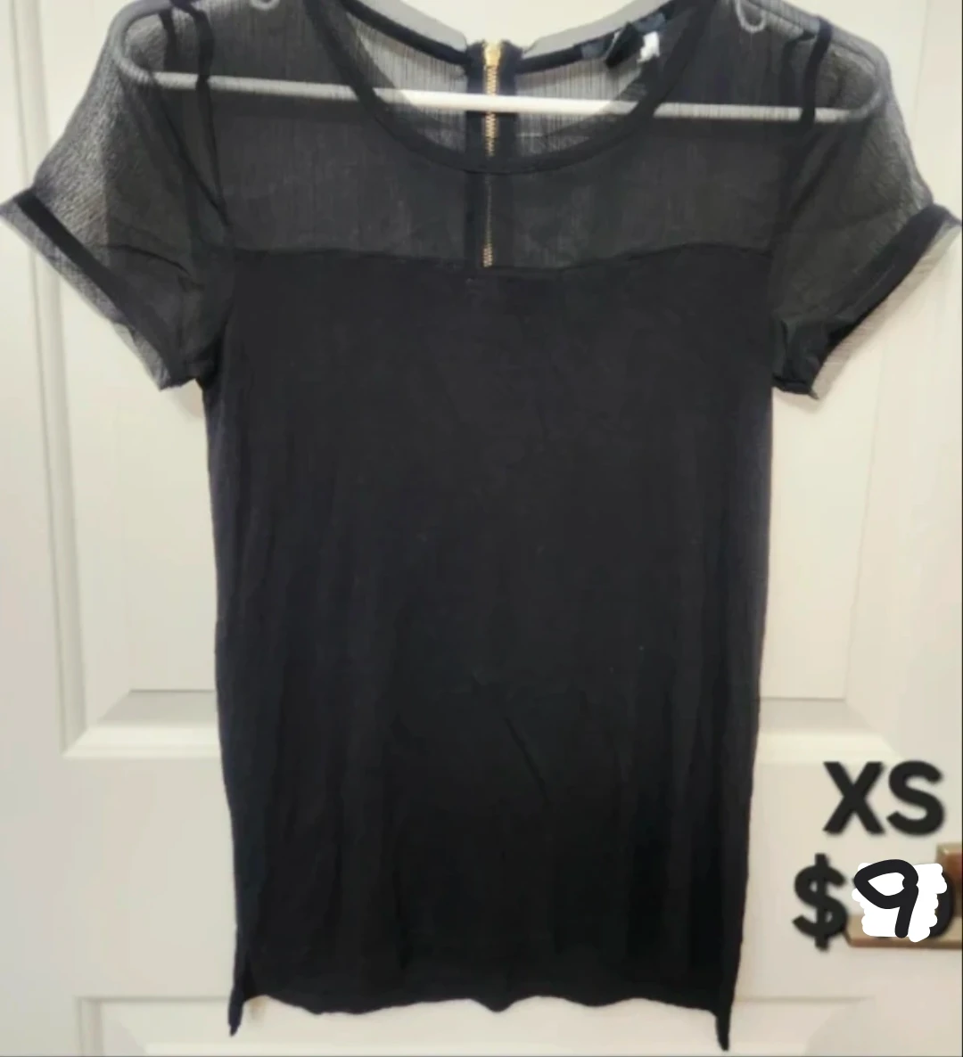 Black Sheer Sleeve Top - Size XS