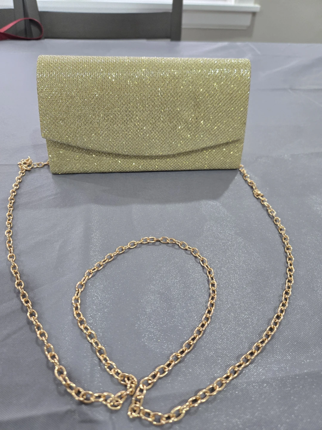 Gold Glitter Clutch Evening Bag with Chain