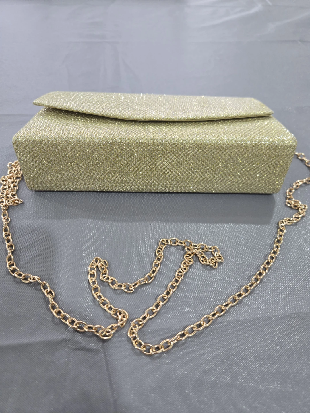 Gold Glitter Clutch Evening Bag with Chain - photo 3