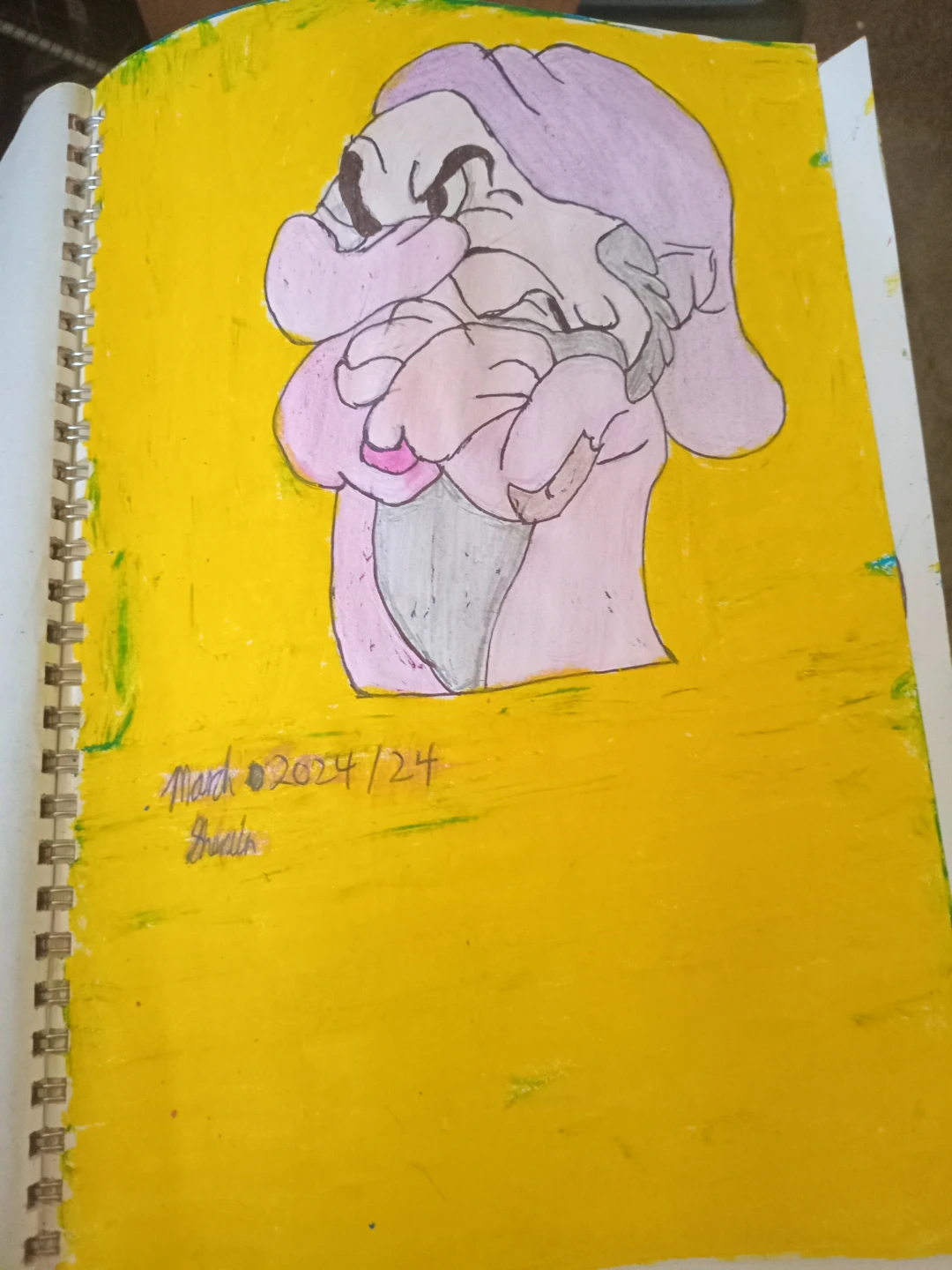 YELLOW BACKGROUND GRUMPY  DRAWING ILLUSTRATION - photo 3