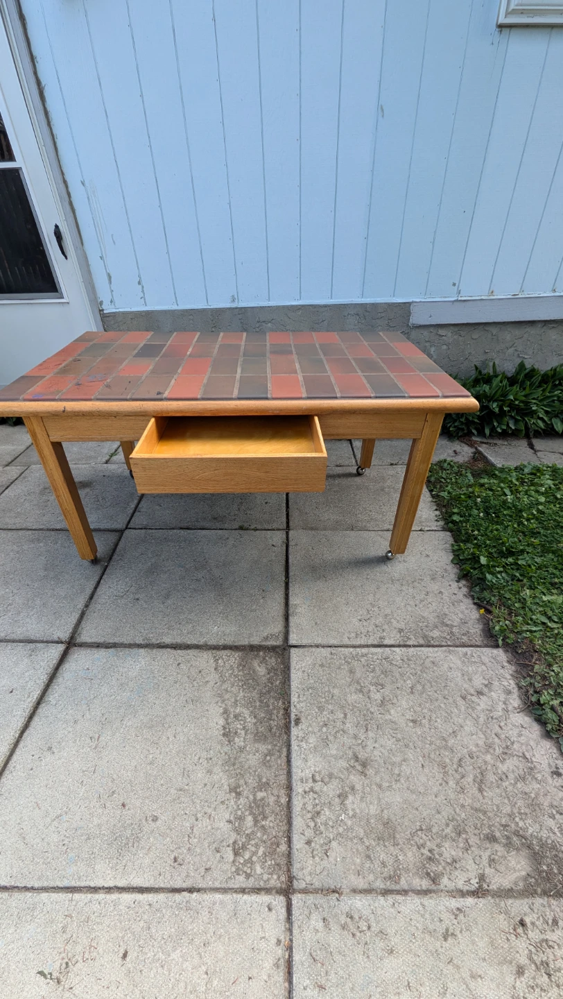 Wooden Dinner Table with Tile Top and Drawer - photo 2