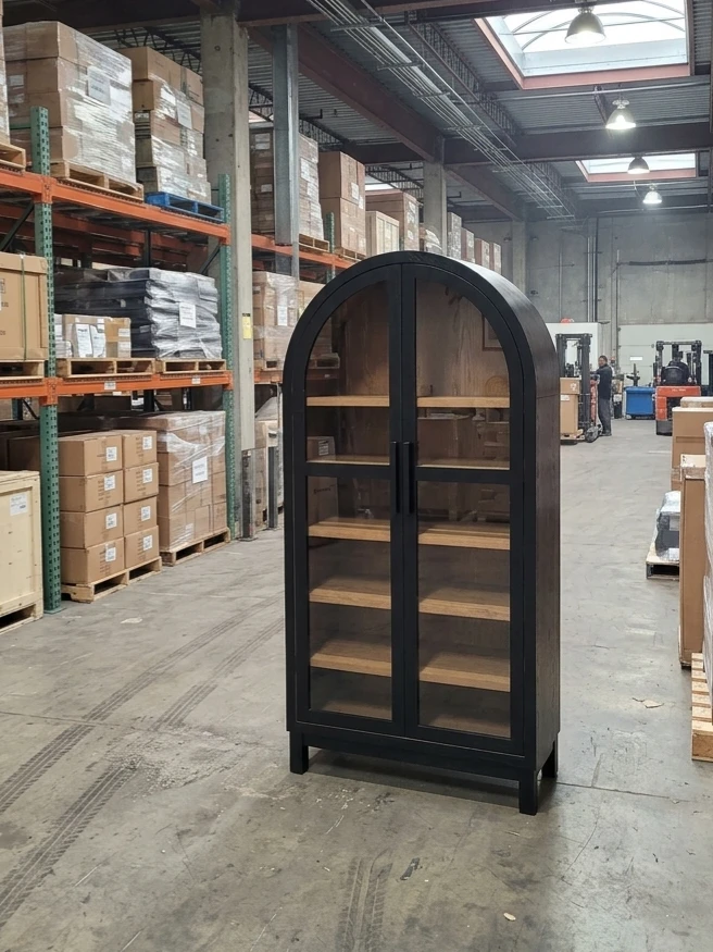Black arched glass door cabinet open box fully assembled