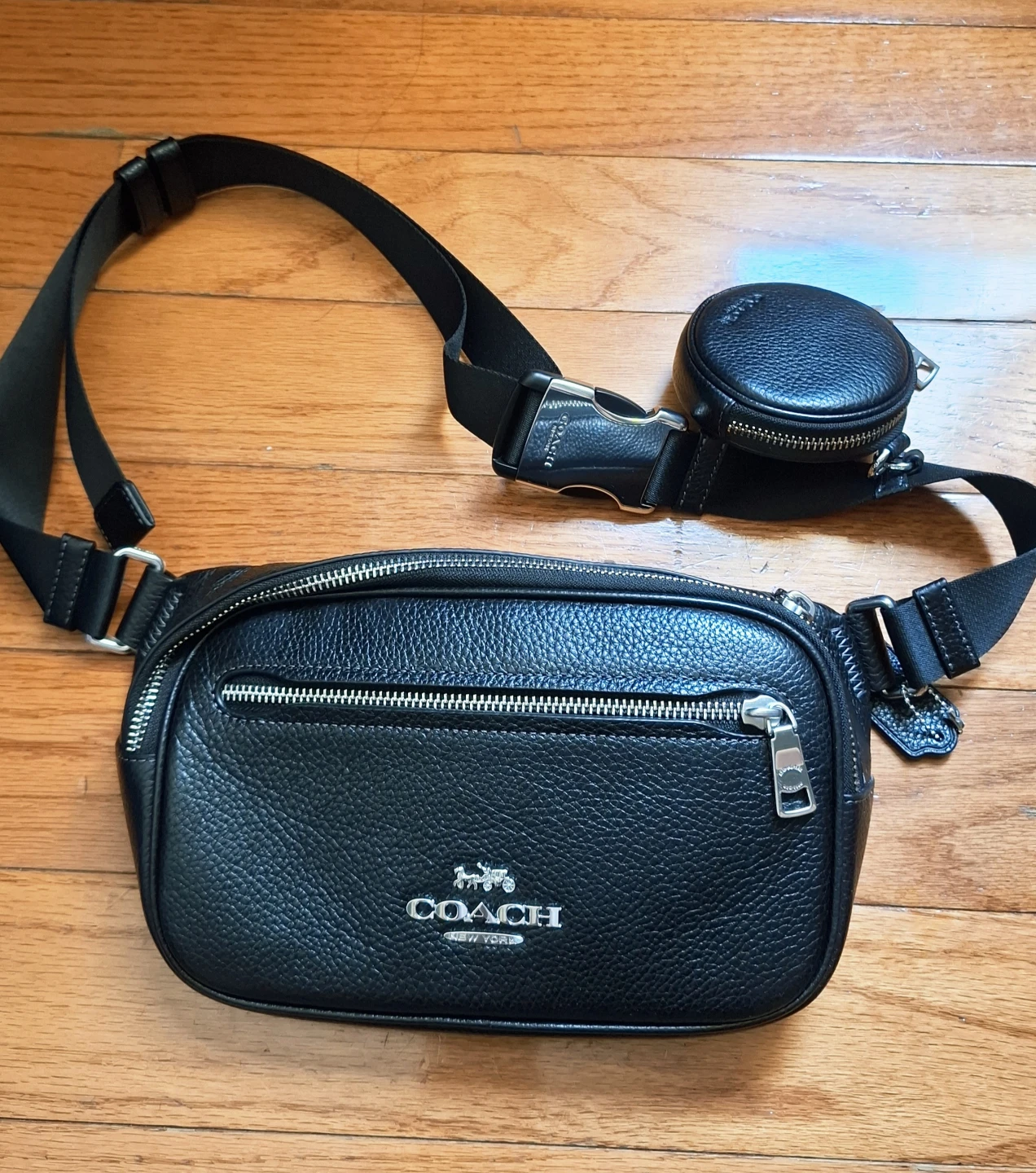 Coach Black Pebbled Leather Belt Bag with Coin Pouch