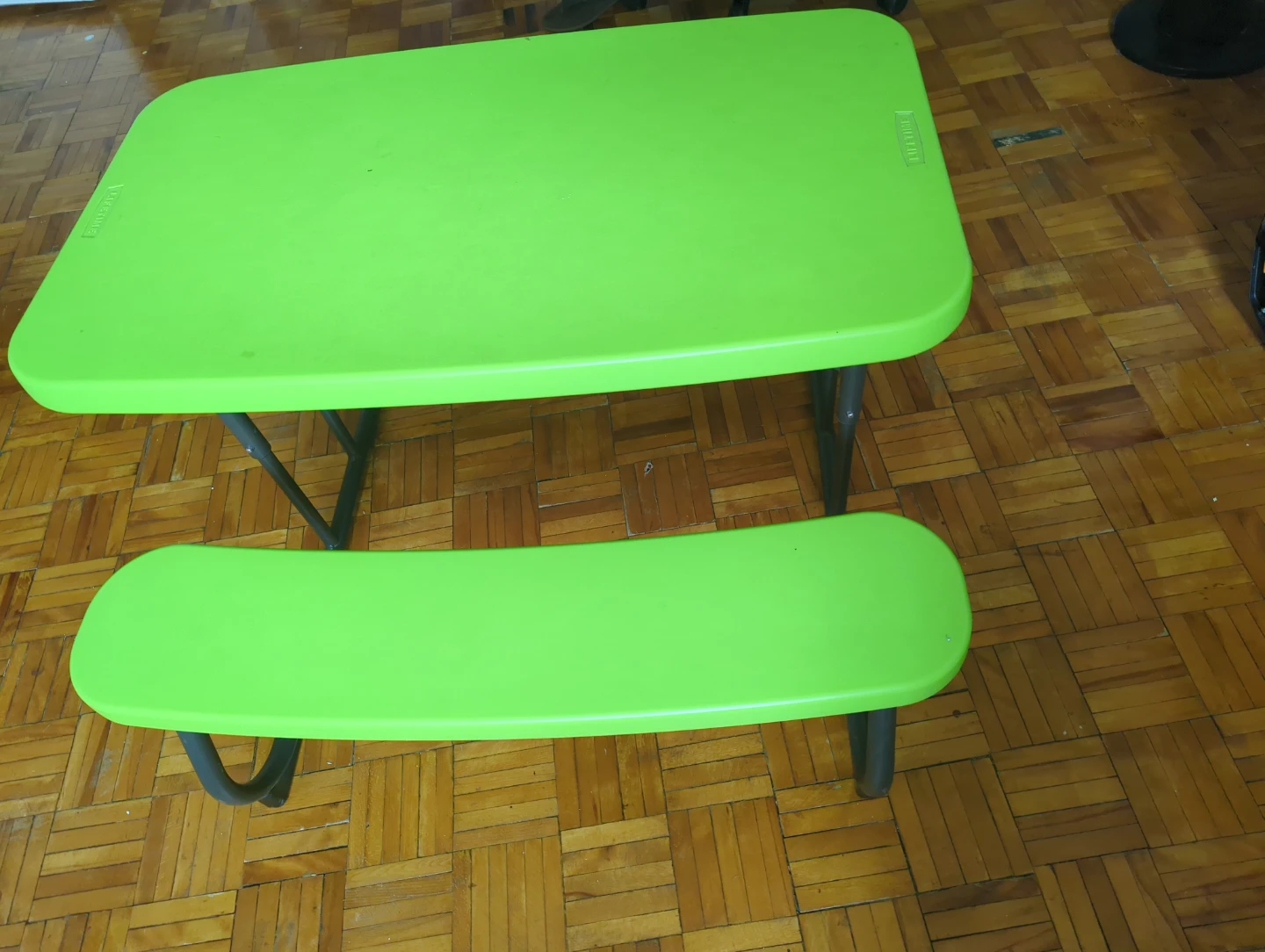 Lime Green Kids Picnic Table with Attached Benches - photo 2
